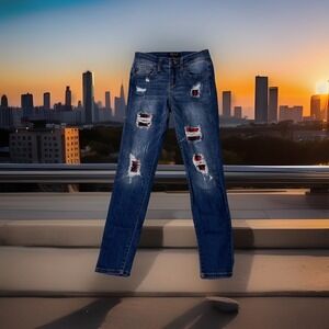 Judy Blue Women's Buffalo Plaid Patch Skinny Jeans Style 8268 Size 3 x 26